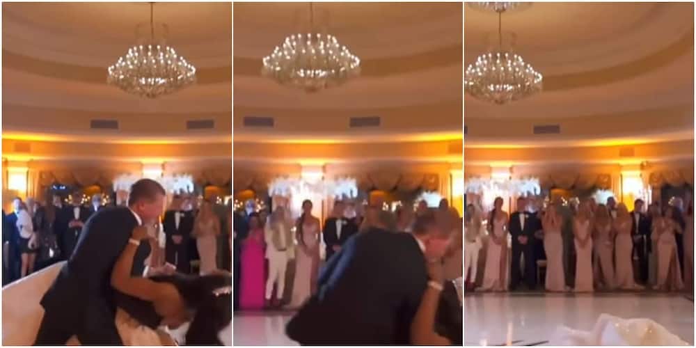 The couple fell during their first dance