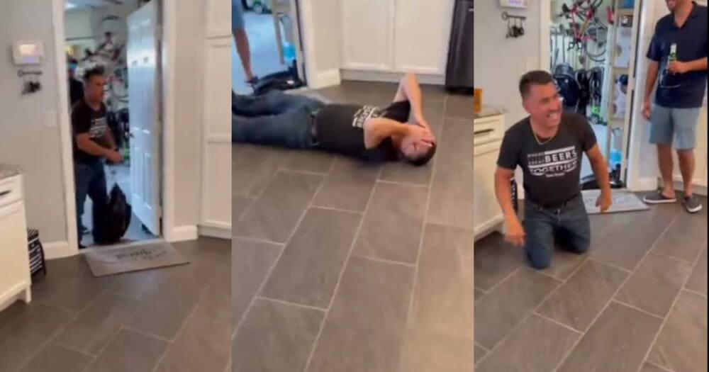 Man Drops to Floor after His Brothers Pay Surprise Visit.