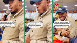 SA man steals Shoprite microphone in playful stunt and attempts to make announcement in TikTok video