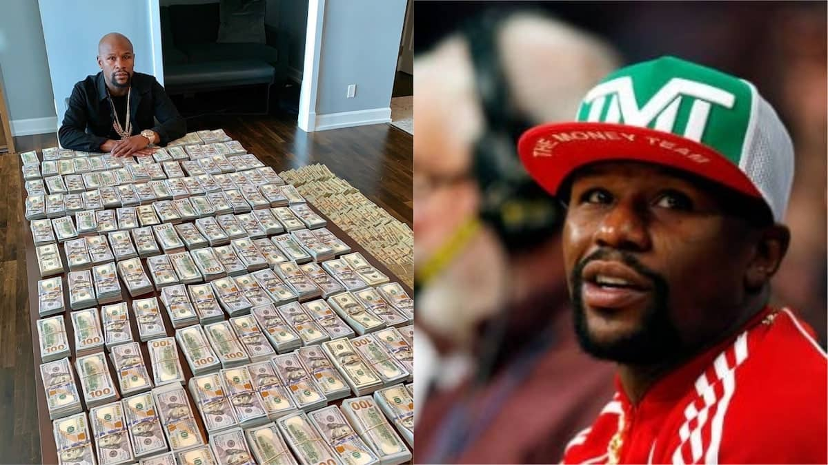 Floyd Mayweather poses with huge amount of cash as he ...