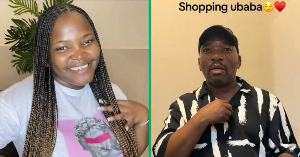 A woman goes shopping with her father.
