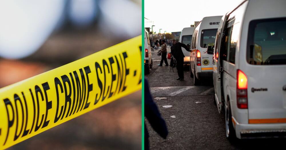 Collage image of police tape and taxis at a taxi rank