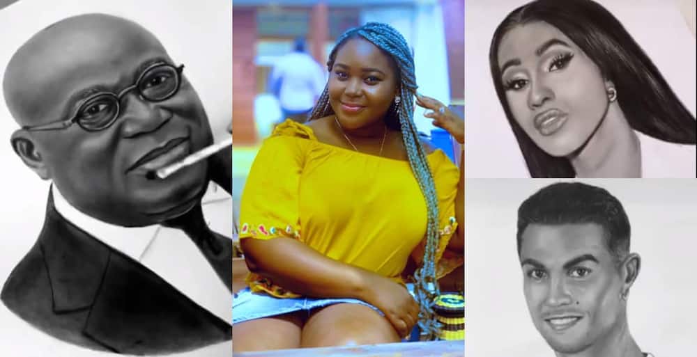 Talented Ghanaian lady draws 16 world icons in 10 days using pencil