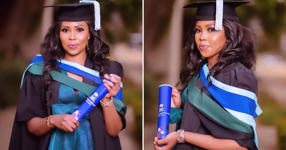 A young woman from Gauteng is thrilled about bagging a Master of Science in Medicine, celebrating on LinkedIn with cute pics