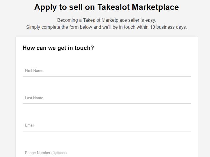 The Takealot application form