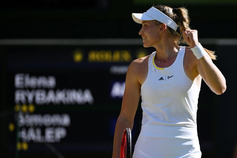 Final chance: Elena Rybakina celebrates winning against Simona Halep in the semi-final