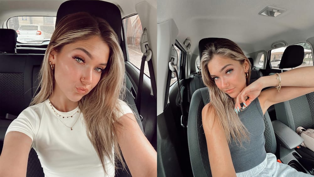 Chané Grobler posing for selfies inside her car