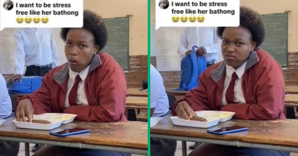 TikTok video of Bafokeng High School student eating pap at school
