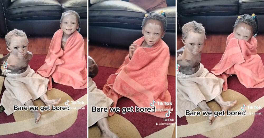 Two young sibling got caught being naughty because mom took away their phone