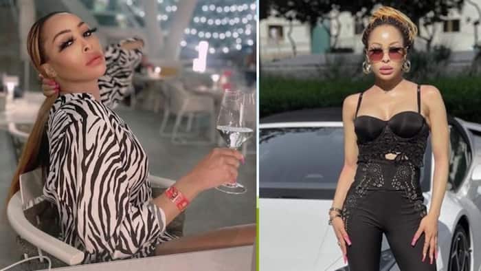Khanyi Mbau poses next to lux Rolls Royce whips worth from R5m, star's man rolls around in expensive toy