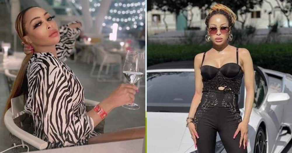 Khanyi Mbau, poses, lux Rolls Royce Wraith, Rolls Royce Dawn