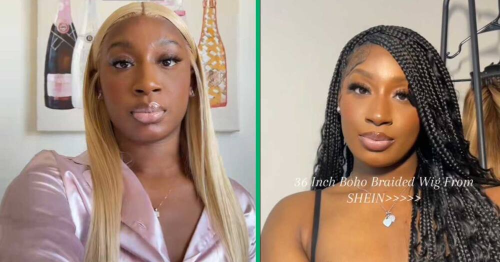 A woman is hyped over her gorgeous wig from Shein and shares a TikTok video.