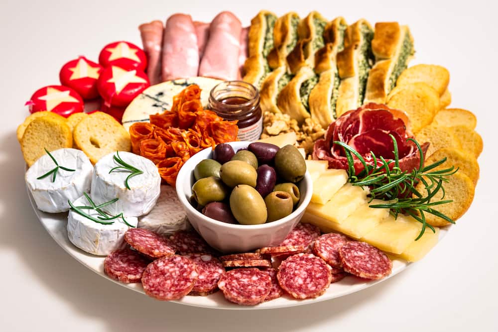 Charcuterie board with snacks