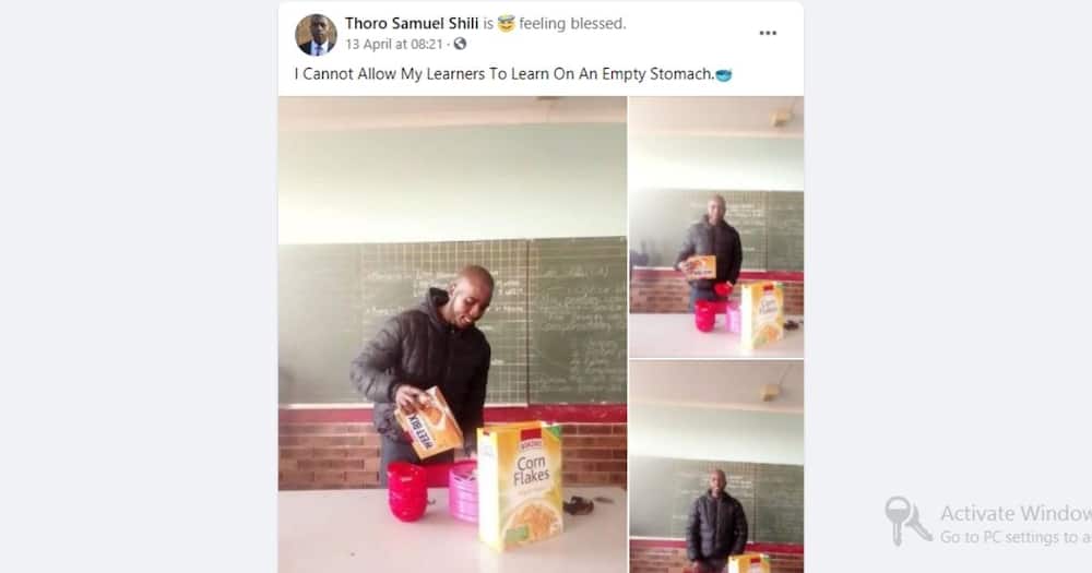 A South African school teacher has inspired Mzansi social media users by feeding his pupils. Image: Facebook