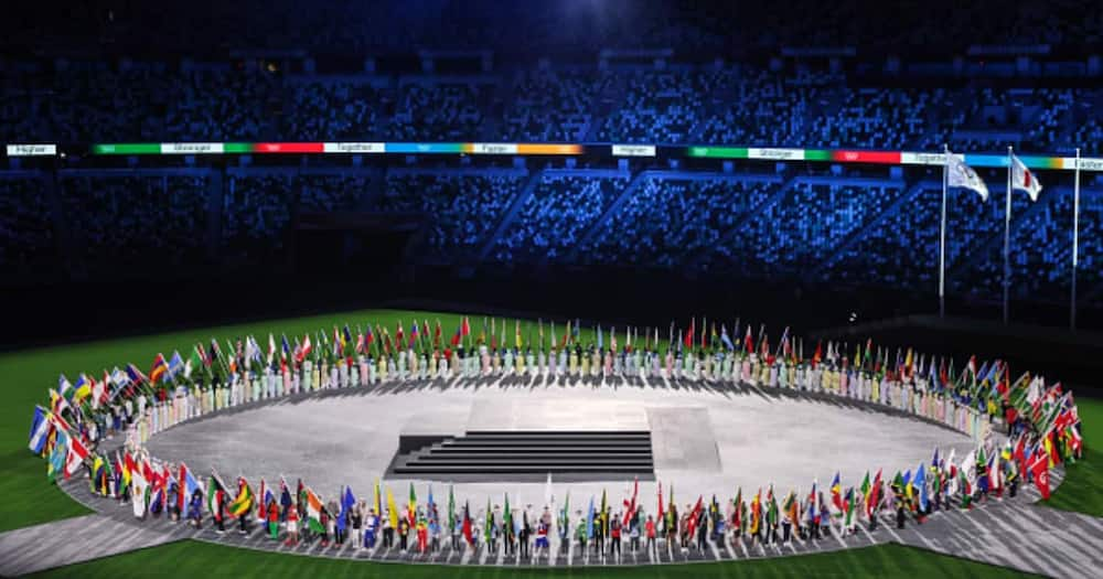 Closing ceremony in the Olympic Stadium. the all NOC flags through the stadium (Photo by Ayman Aref/NurPhoto via Getty Images)