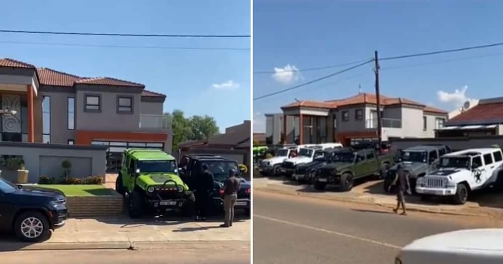 A Hammanskraal street with beautiful houses and Jeep SUVs parked outside