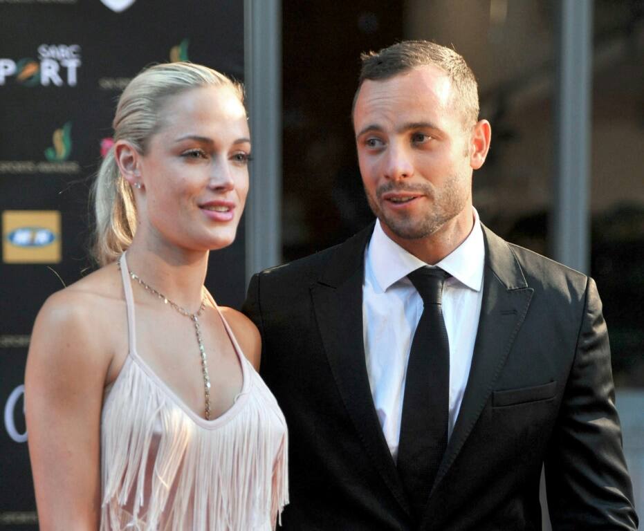 Murder saga: Oscar Pistorius and Reeva Steenkamp pictured at a celebrity event in Johannesburg in 2012