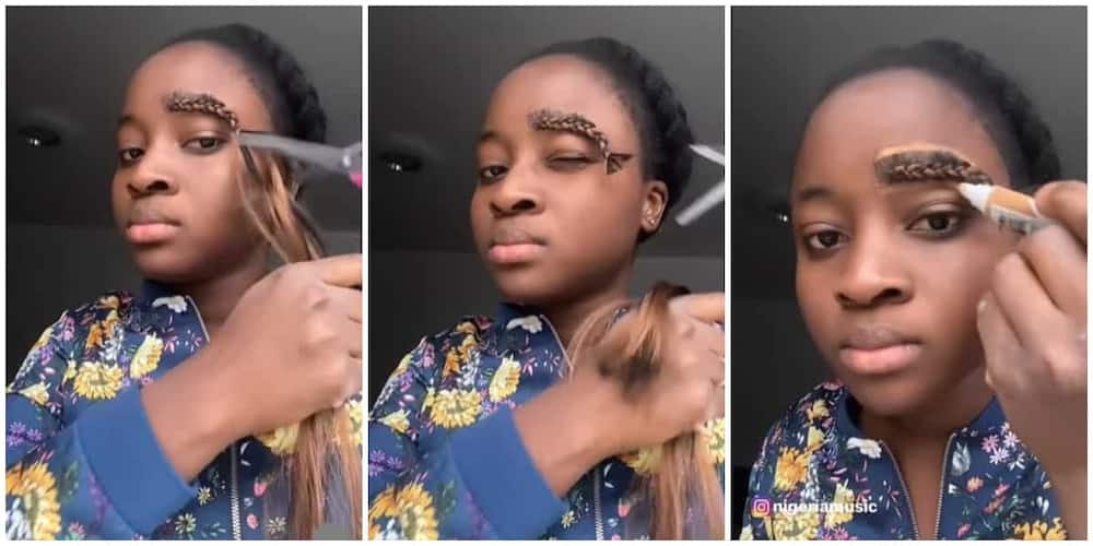 The lady added the braided extension on her eyebrow