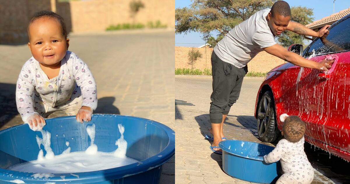 Cuteness Alert Baby Helps Daddy Wash His Car And Melts Hearts