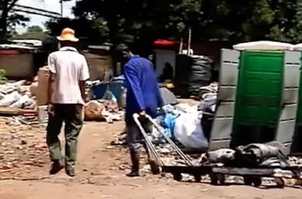 Mangena sells recycled plastic to make ends meet. Source: SABC