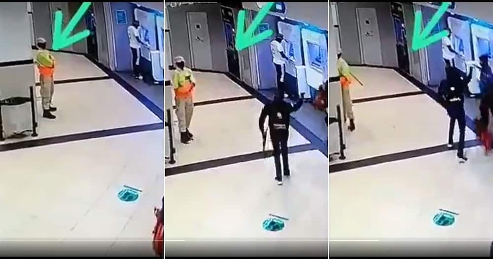 A video of a security guard that ignored a robbery at an ATM has left South Africans divided on social media. Image: Twitter