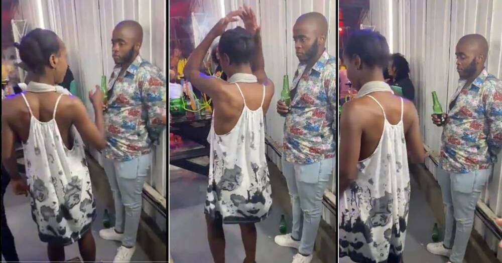 Mzansi social users are hilariously reacting to a video of a woman trying to pick a man. Image: Twitter