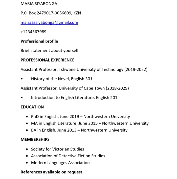 Free CV Template In South Africa And Tips On How To Write It In 2022 ...