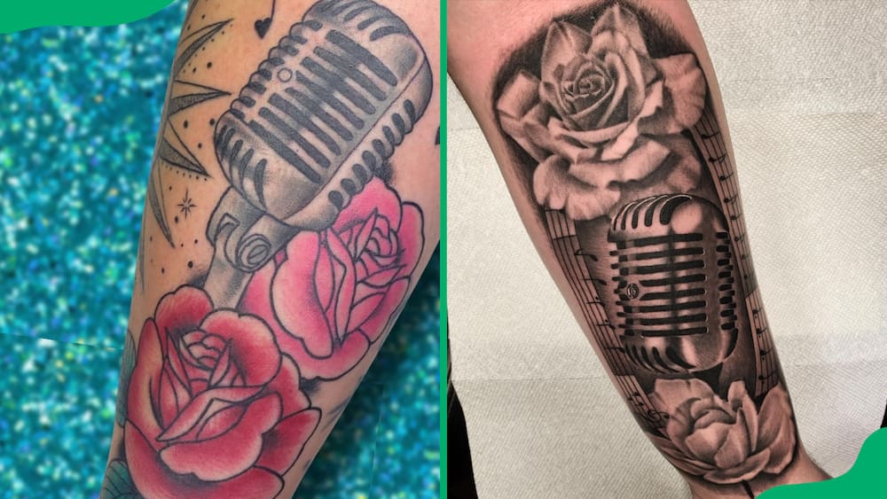 Microphone rose tattoo