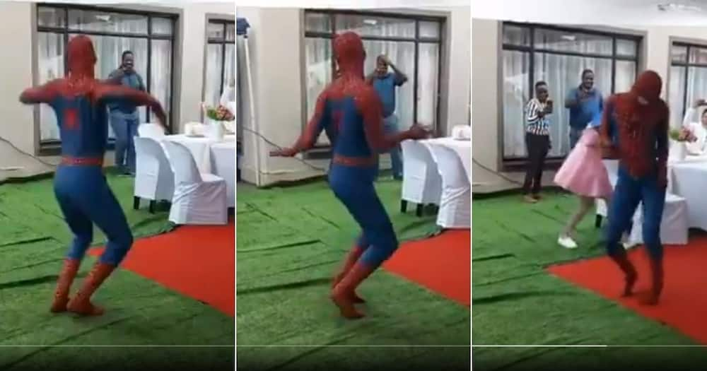 Another video of a dancing Spider-man has thrilled Mzansi's social media users. Image: @Selawexe_Junior/Twitter