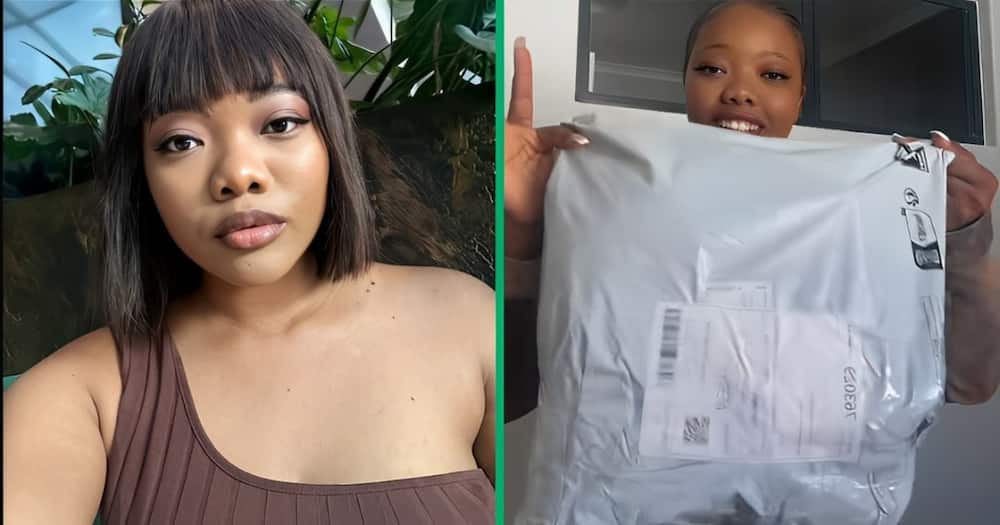 A TikTok video shows a woman unveiling her failed Temu purchase.