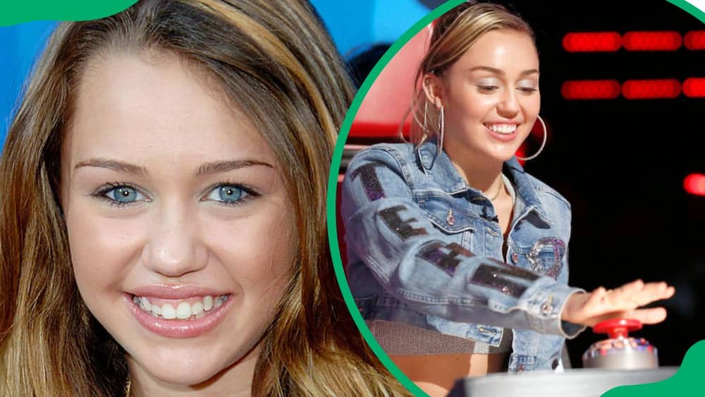 Miley Cyrus attending the ABC All-Star Party (L). The singer during The Voice's blind auditions (R)