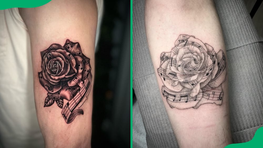 Music note rose tattoo
