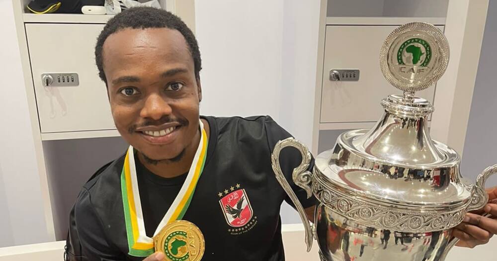 Bafana Bafana, Striker, Percy Tau, Celebrate, Dance, Change room, CAF Super Cup, Triumph, Victory, Al Ahly, Red Devils, Cairo, Raja Casablanca, Brighton & Hove Albion