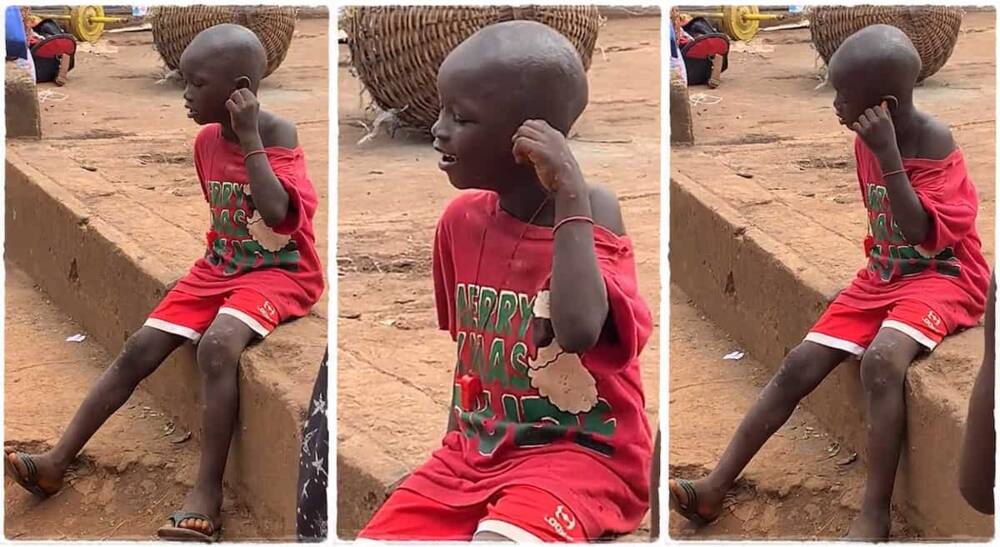 Photos of a boy scatching his ear.