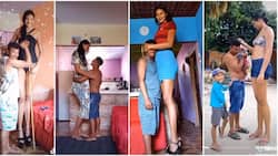 "She is like a giant": Reactions trail videos of man and his very tall wife, he reaches her on her waist