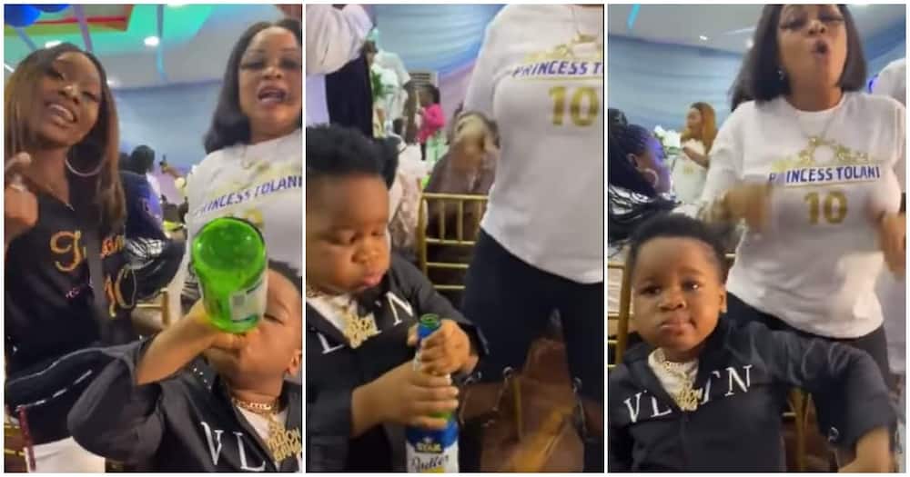 Nigerians react to video of little boy drinking Star Radler at event and dancing with women