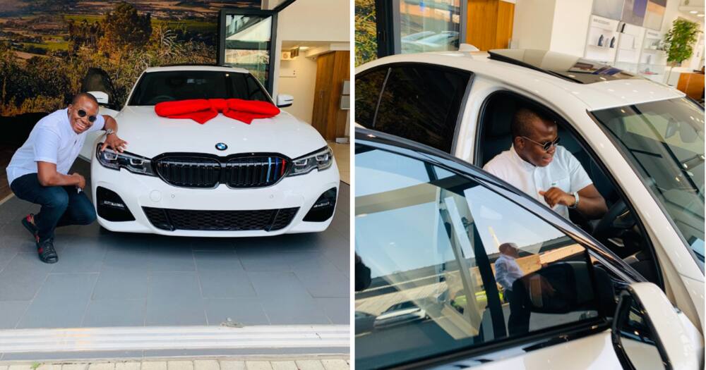 A man with deep gratitude showed off his sporty new BMW.