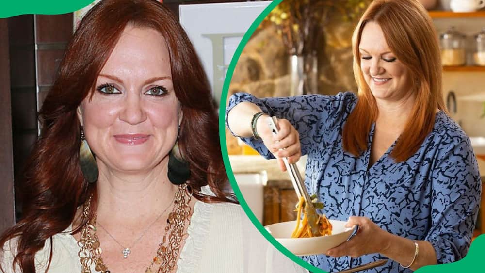 Ree Drummond attending a book signin at Barnes & Noble Booksellers (L). The blogger serving a meal (R)
