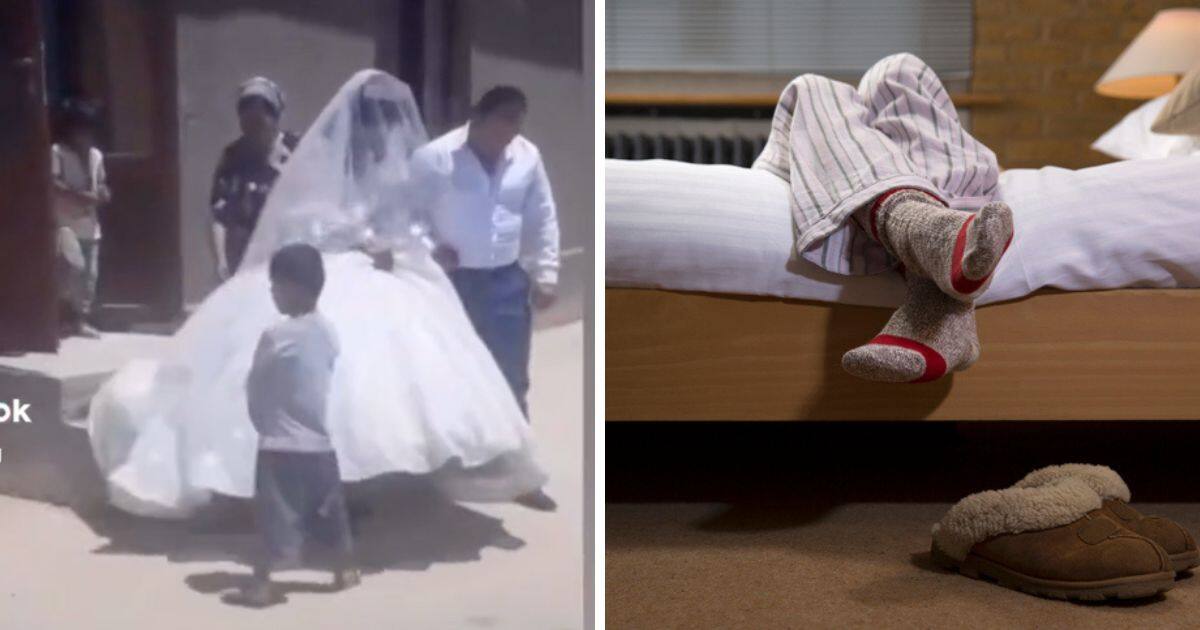 TikTok Video of Bride Wearing Winter Pyjamas Under Wedding Dress