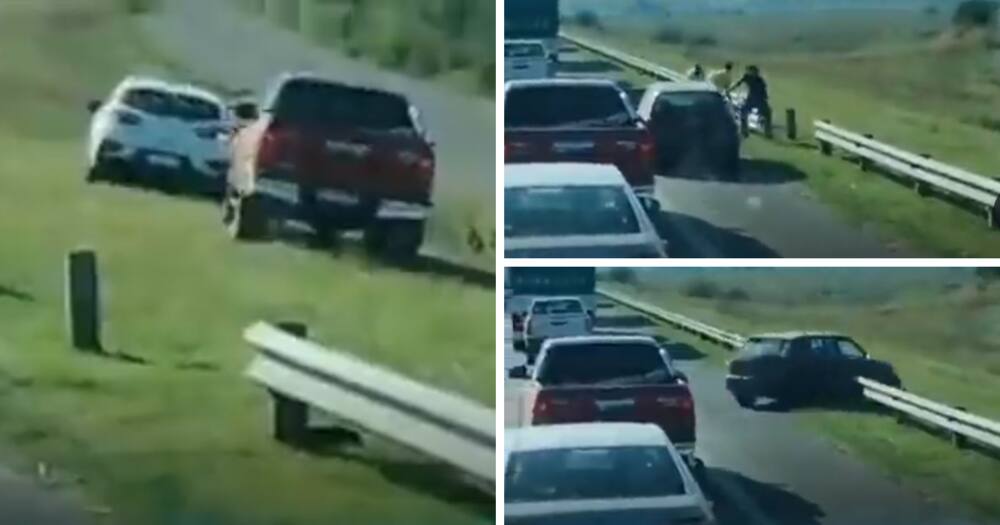 Driver breaks highway barrier