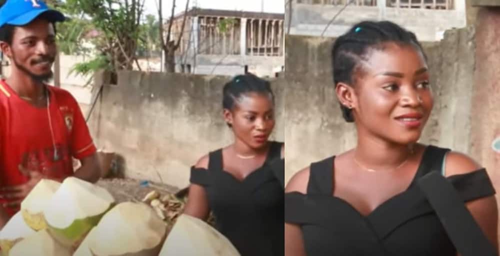 A Young Ghanaian Lady says She's Unashamed to Help her Boyfriend Sell Coconut on the Street