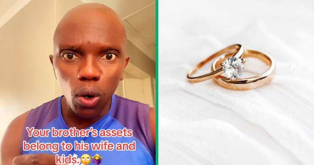 A man said in a TikTok video that a husband's assets belong to his wife and kids, not siblings.