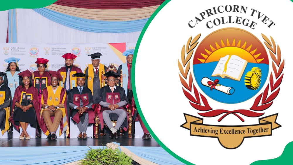 Capricorn TVET College graduates and school logo