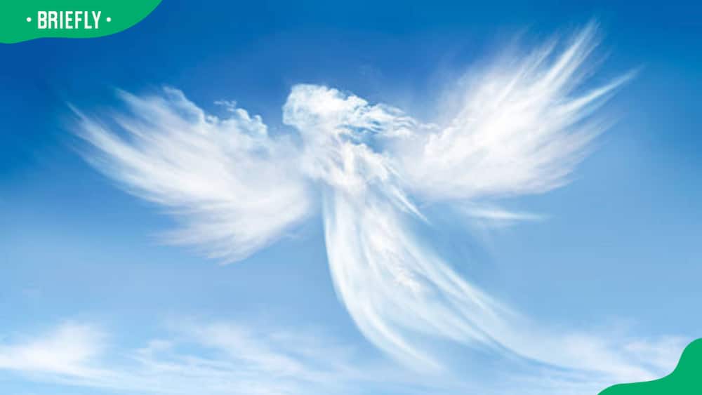 Angel in the clouds on blue sky
