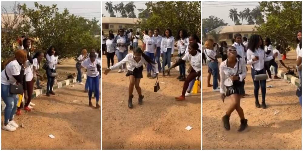 She dey give joy: Female graduate causes people to lose focus in school as she shows off great legwork in school, video sparks reactions