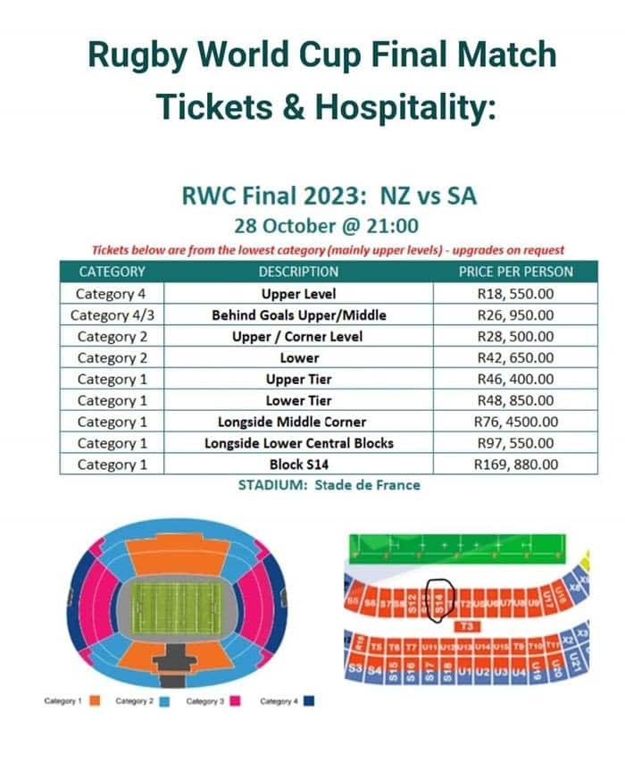 Rugby World Cup prices circulate