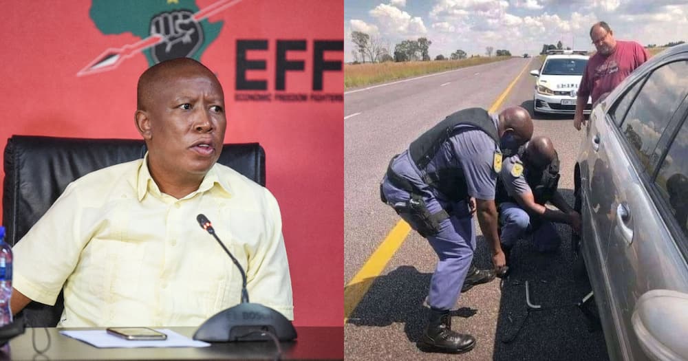 Julius Malema sparks controversy with Twitter post of cops changing tyre