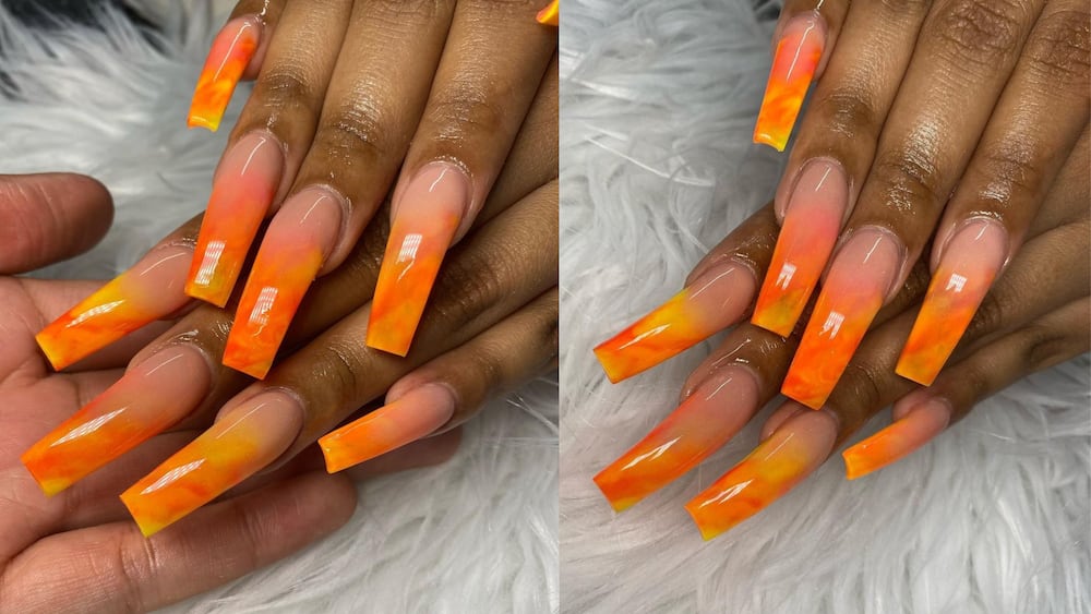 Orange water colure nails
