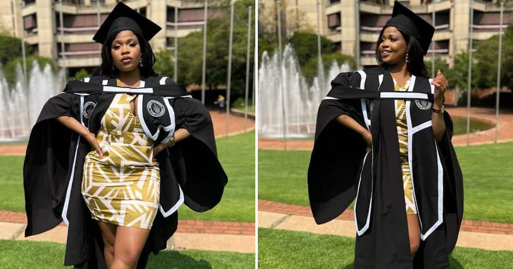 A lady is excited about obtaining a Master of Engineering from the University of Johannesburg