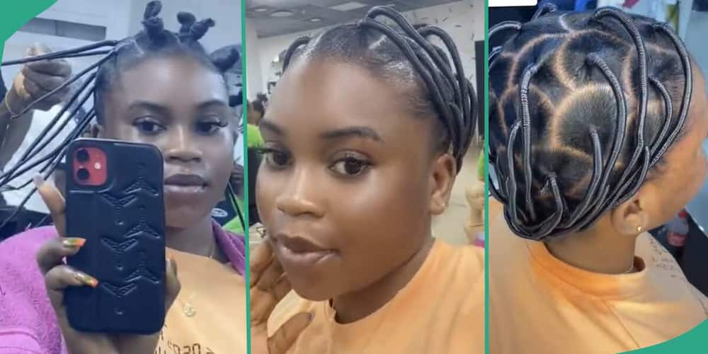 Lady débuts cute thread hairstyle.